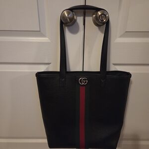 Gucci Black Tote Bag with Red and Green Stripe